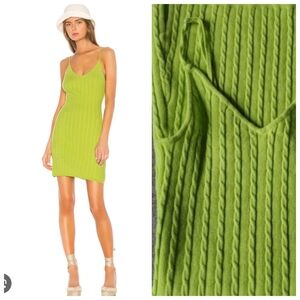 Revolve LPA Sarah Cable Knit Varsity Lime Slime Green Mini Dress S
